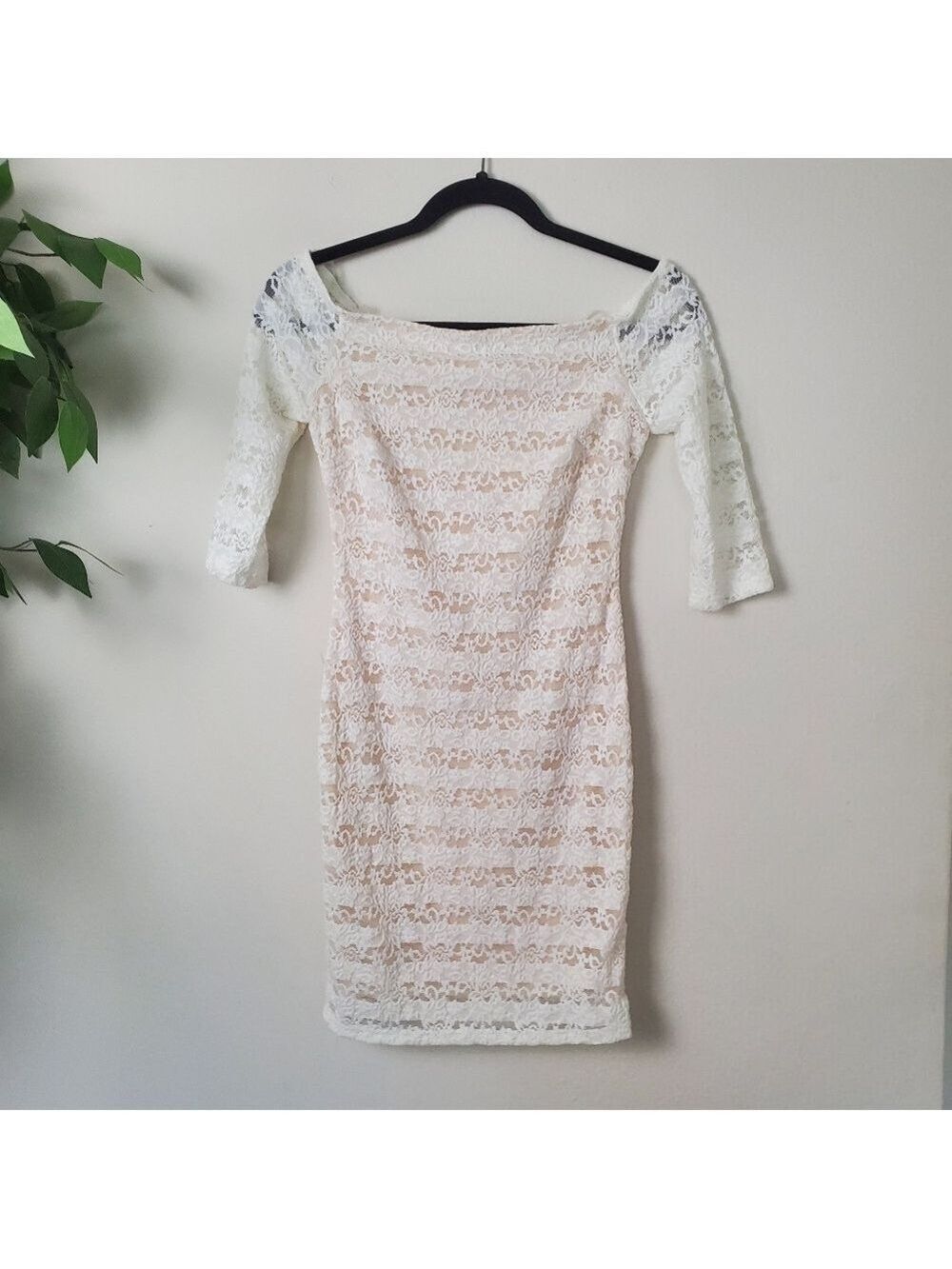 TRAC Floral Lace Dress Square Off Shoulder Neck Large